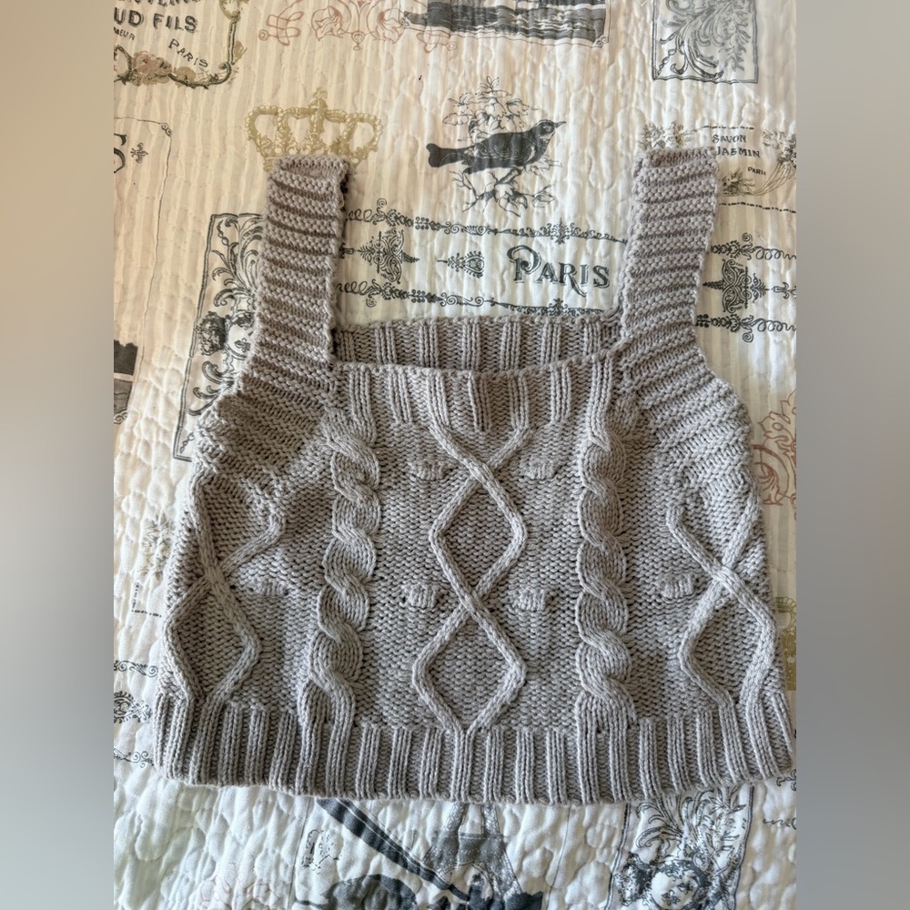 Kendall & Kylie Cable Knit Crop Sweater Tank Small Beige Chunky Knit Top
